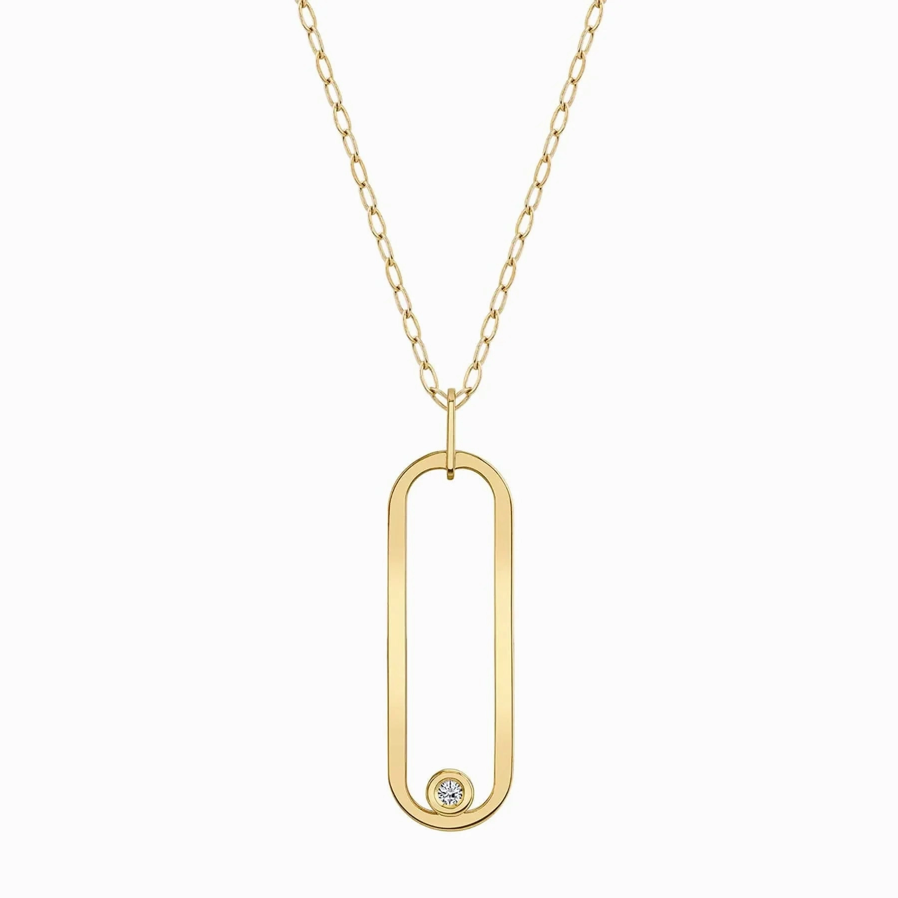 14 Karat Yellow Gold Open Oval Pendant Diamond Necklace
