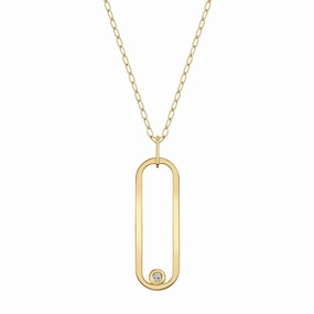 14 Karat Yellow Gold Open Oval Pendant Diamond Necklace