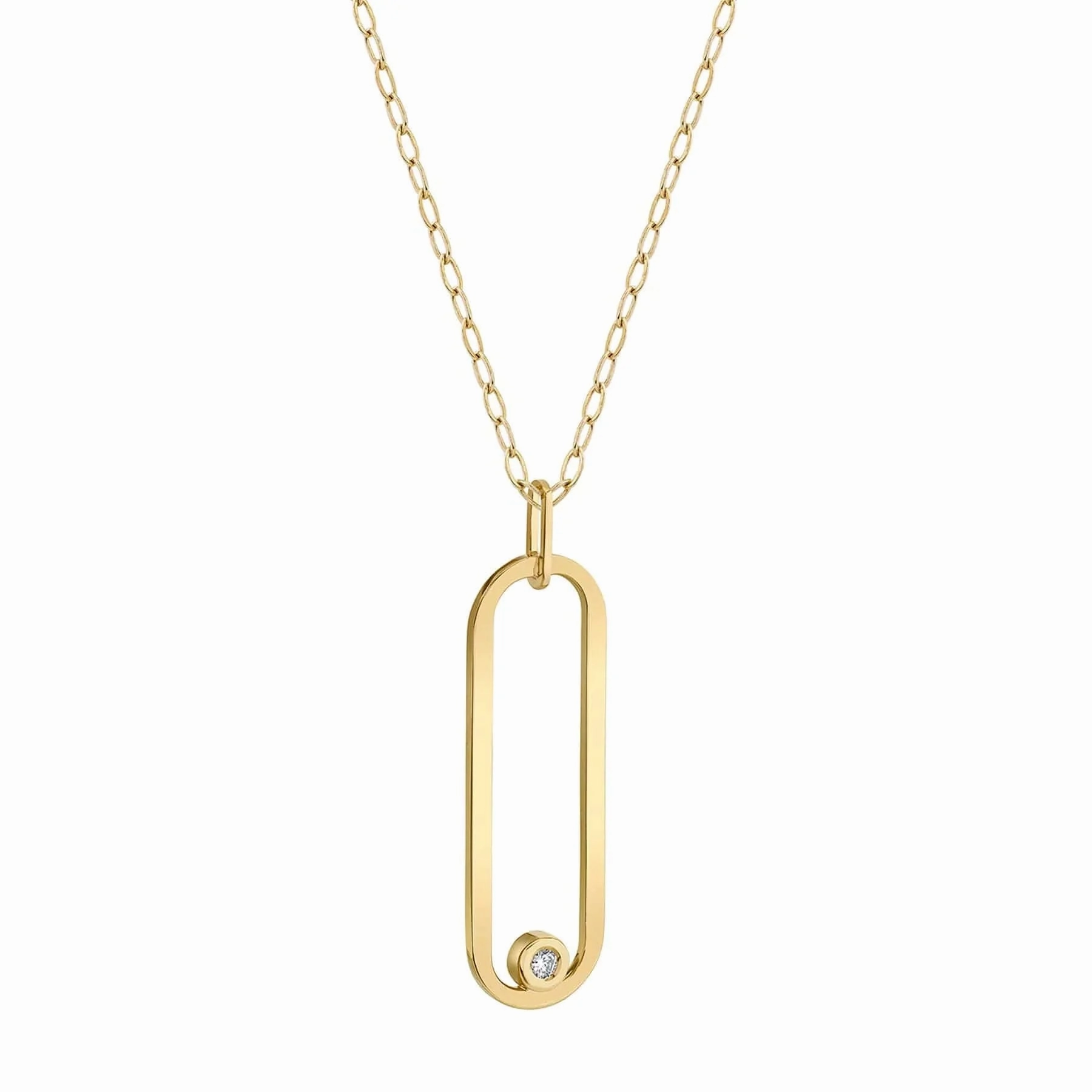 14 Karat Yellow Gold Open Oval Pendant Diamond Necklace