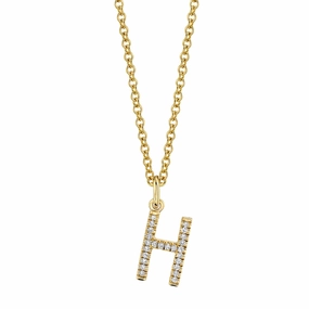 14 Karat Yellow Gold Pendant Block Letter H Diamond Necklace