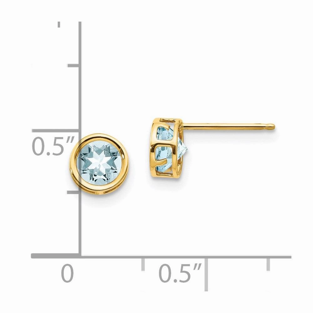 14k 5mm Bezel Aquamarine Stud Earrings