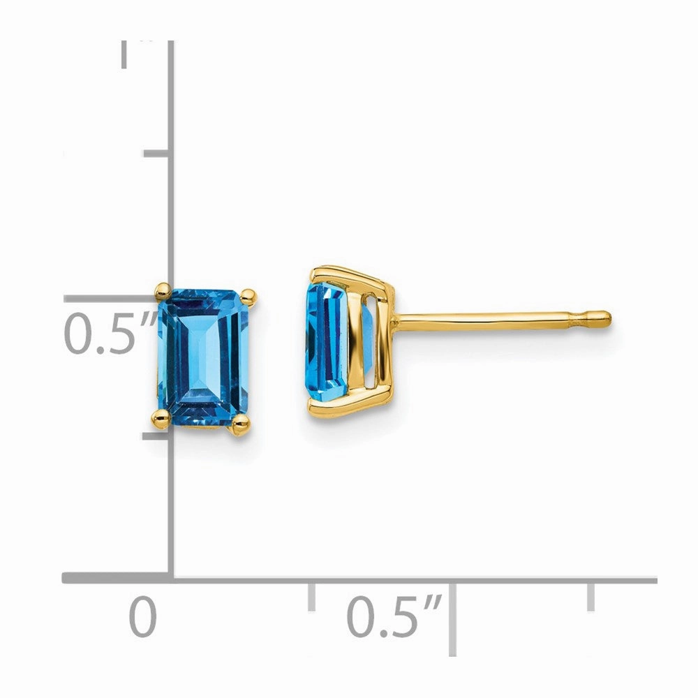 14k 6x4mm Emerald Cut Blue Topaz Earrings