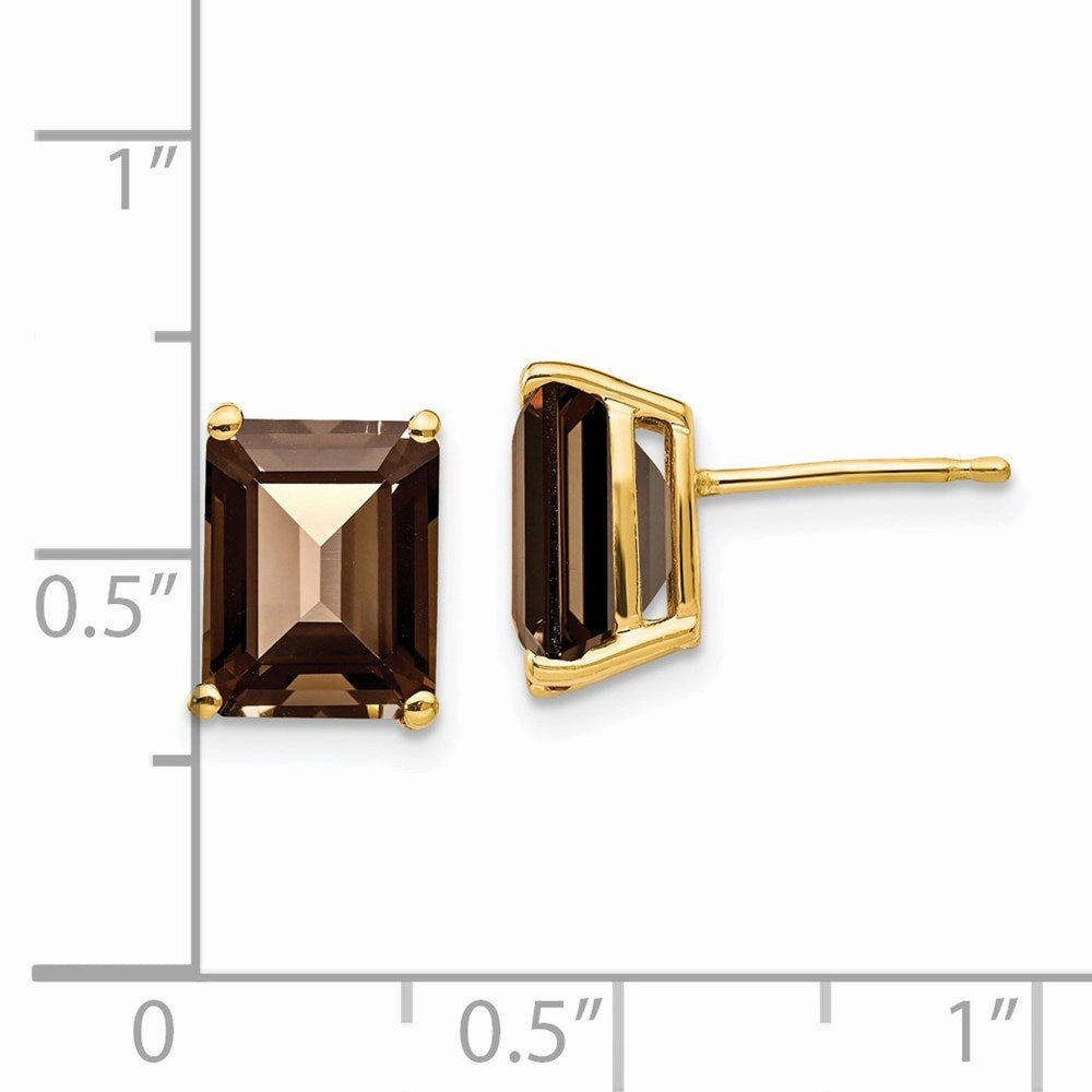 14k 9x7 Emerald Smoky Quartz Earrings
