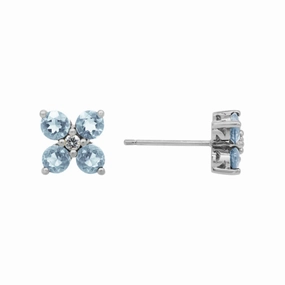 14k Aquamarine Flower Stud Earrings