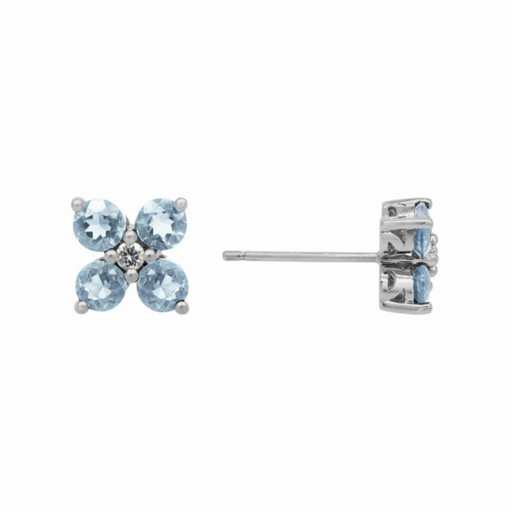 14k Aquamarine Flower Stud Earrings