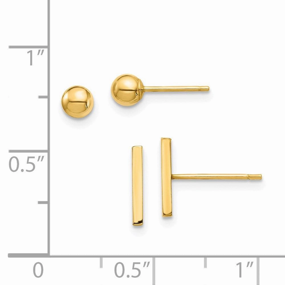 14K Bar and Ball Post Earrings Set