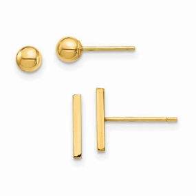 14K Bar and Ball Post Earrings Set