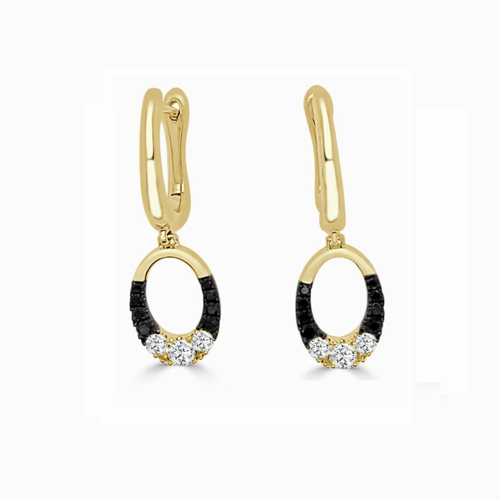 14k Black & White Diamond Dangle Earrings