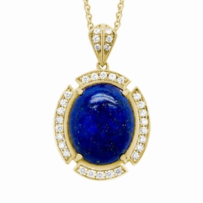 14k Cabochon Lapis Pendant Necklace