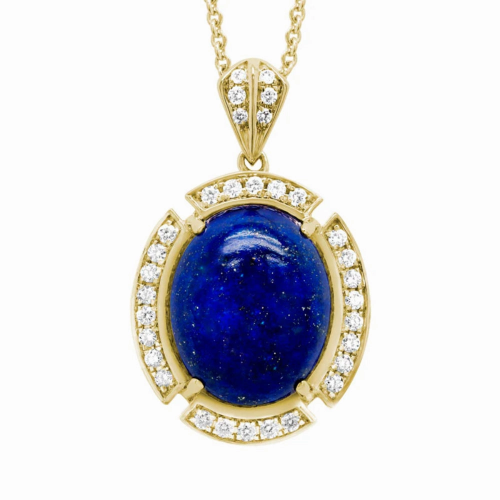 14k Cabochon Lapis Pendant Necklace