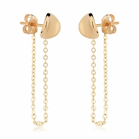 14k Disk with Chain Drop Earrings