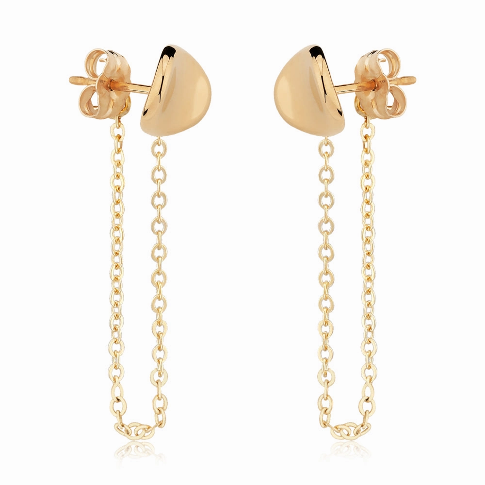 14k Disk with Chain Drop Earrings