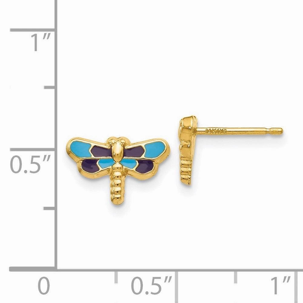 14k Enameled Dragonfly Earrings