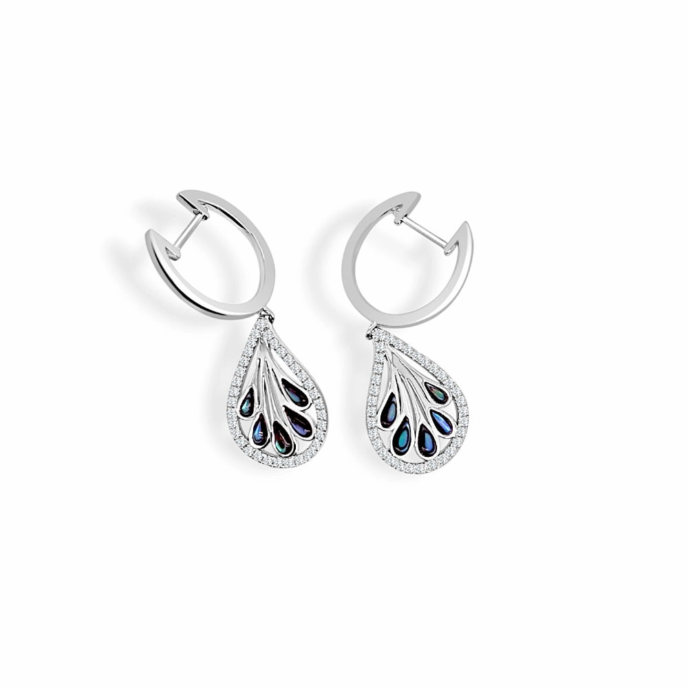 14k Gold Abalone Teardrop Peacock Earrings