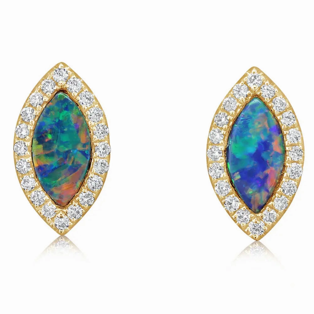 14k Gold Australian Doublet Opal Stud Earrings