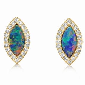 14k Gold Australian Doublet Opal Stud Earrings