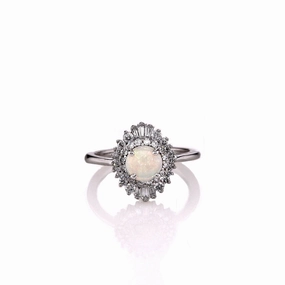 14k Gold Australian Opal and Diamond Ring