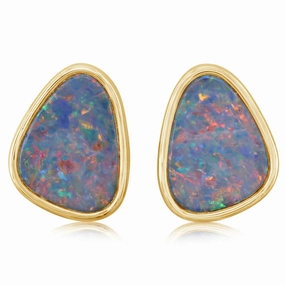 14k Gold Australian Opal Doublet Stud Earrings