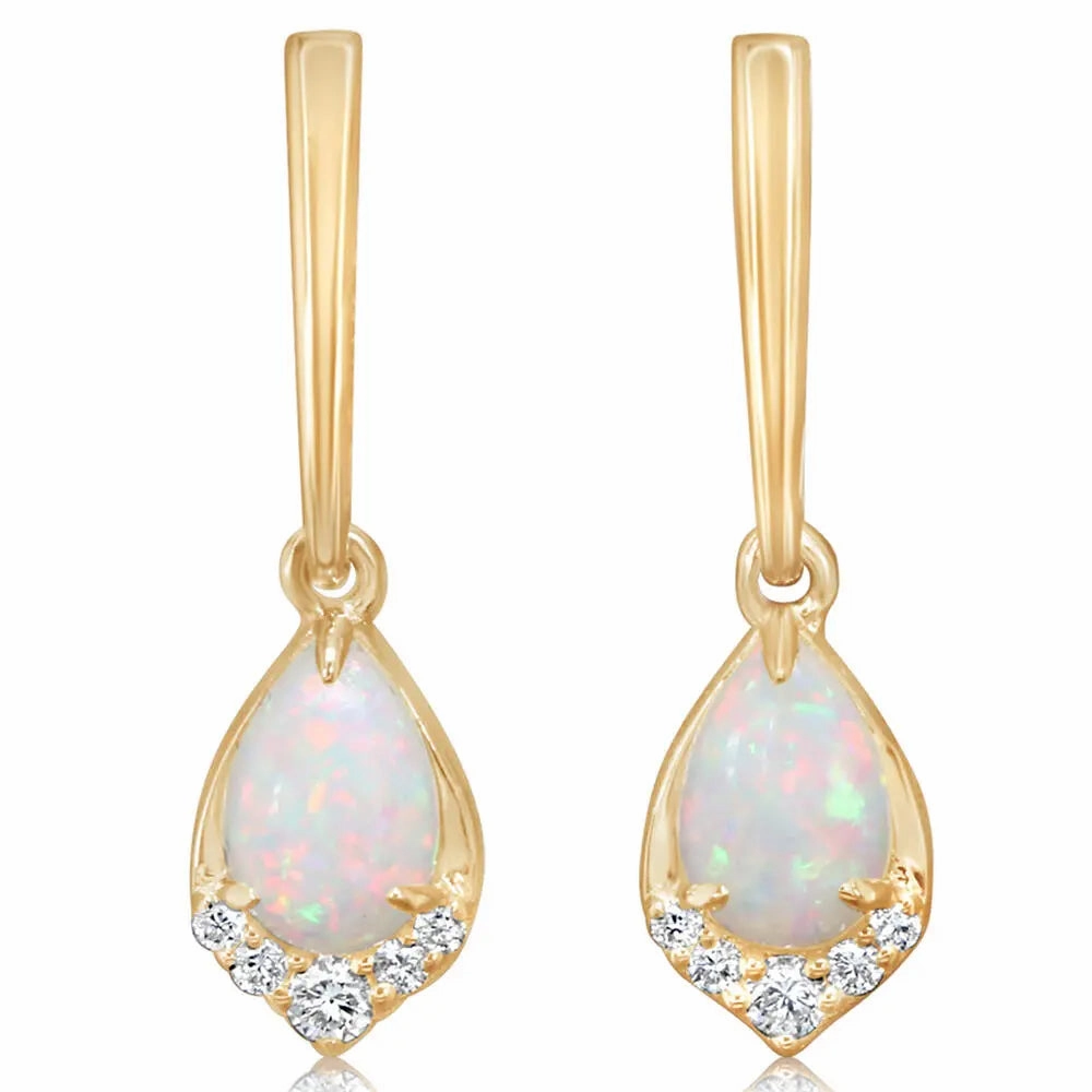14k Gold Australian Opal Drop Earrings