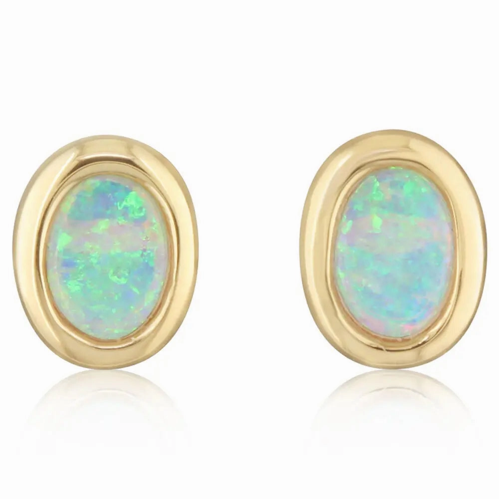 14k Gold Australian Opal Stud Earrings