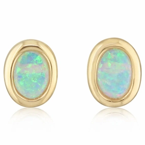 14k Gold Australian Opal Stud Earrings