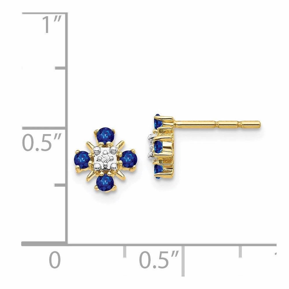 14k Gold Blue Sapphire & Diamond Post Earrings