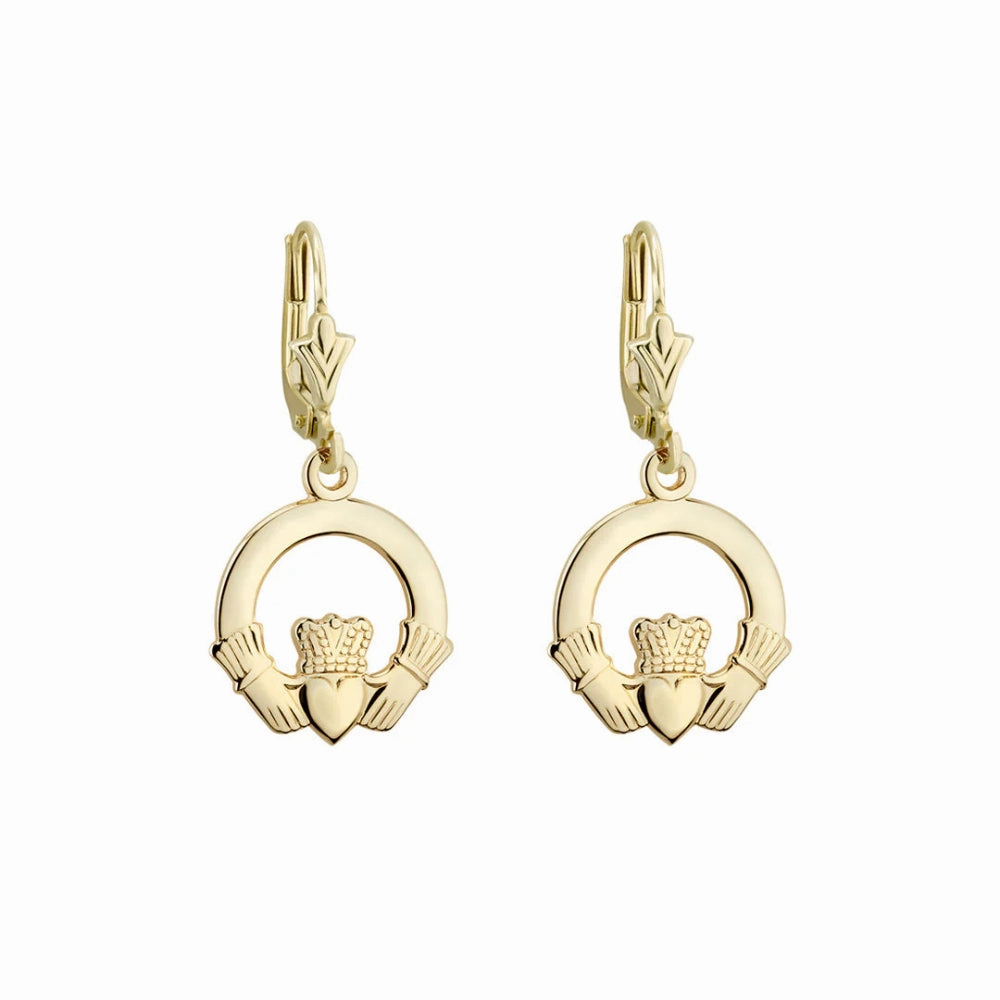 14k Gold Claddagh Drop Earrings