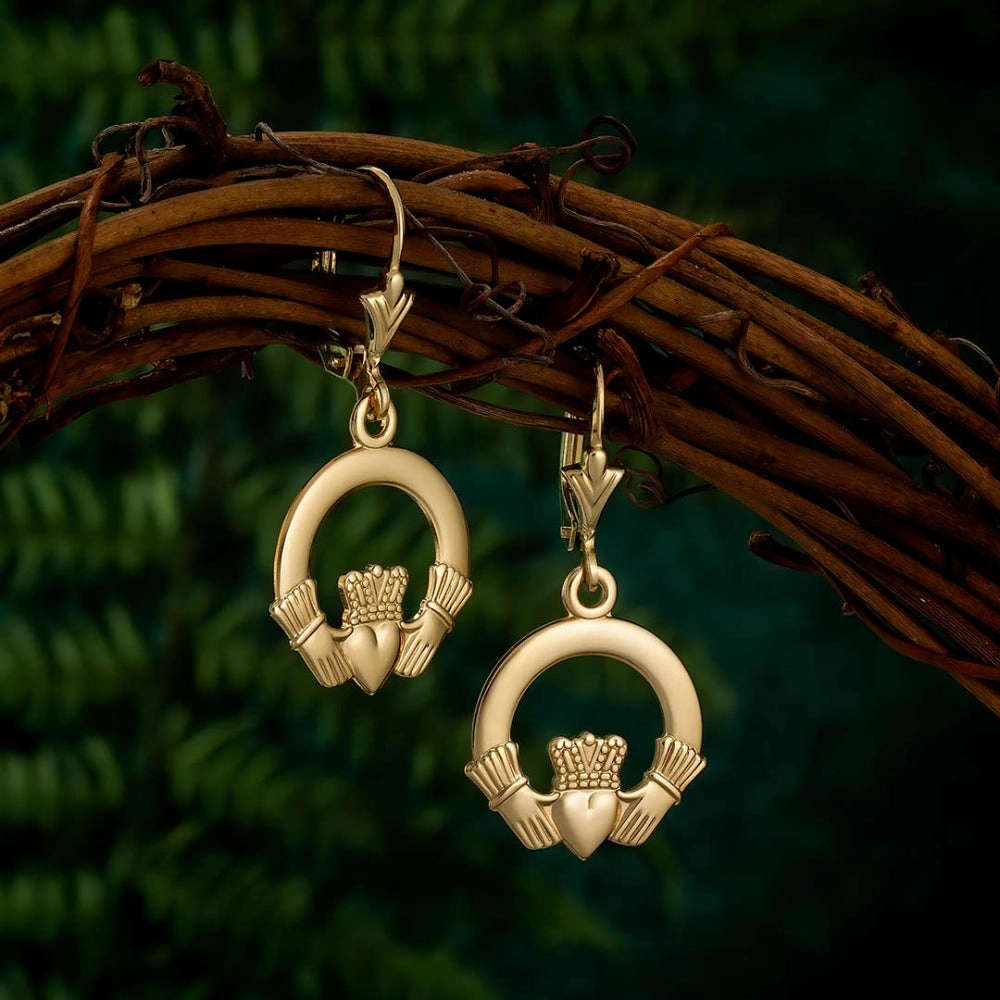 14k Gold Claddagh Drop Earrings