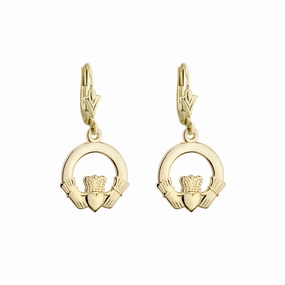 14k Gold Claddagh Drop Earrings