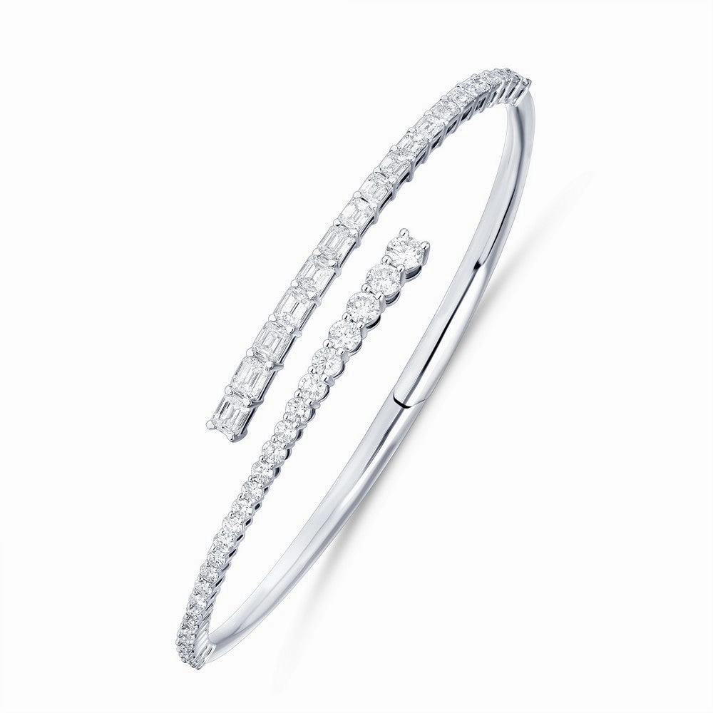 14k Gold Diamond Bypass Bangle Bracelet