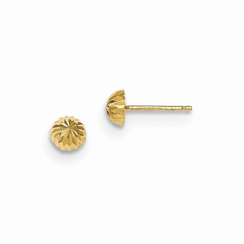 14k Gold Diamond-cut 5mm Domed Post Earrings