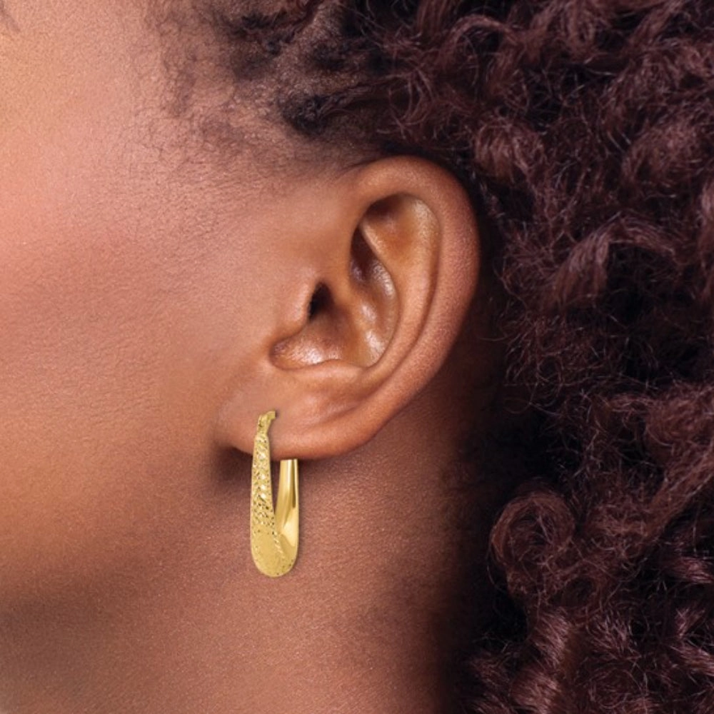 14k Gold Diamond-Cut Hoop Earrings