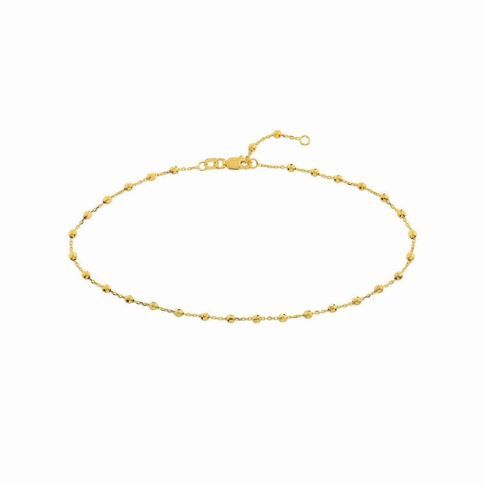 14k Gold Disco Bead Cable Chain Anklet, 10"