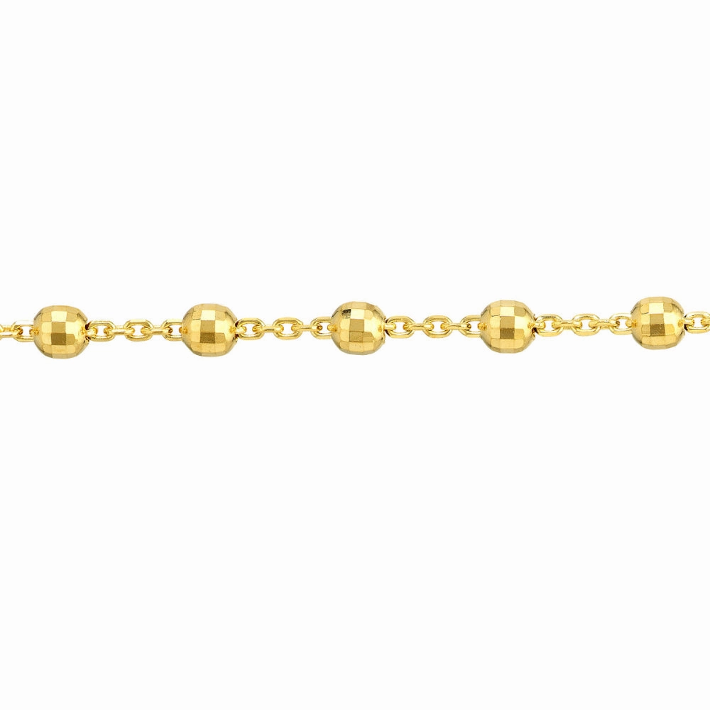 14k Gold Disco Bead Cable Chain Anklet, 10"