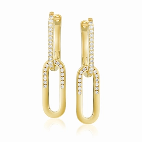 14k Gold Double Link Drop Earrings with Diamonds