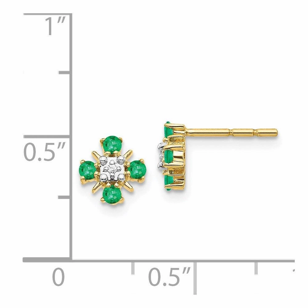 14k Gold Emerald & Diamond Post Earrings