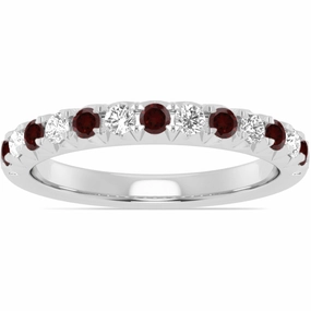 14k Gold Garnet and Diamond Band