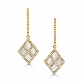 14k Gold Mother of Pearl Drop Earrings with Diamonds