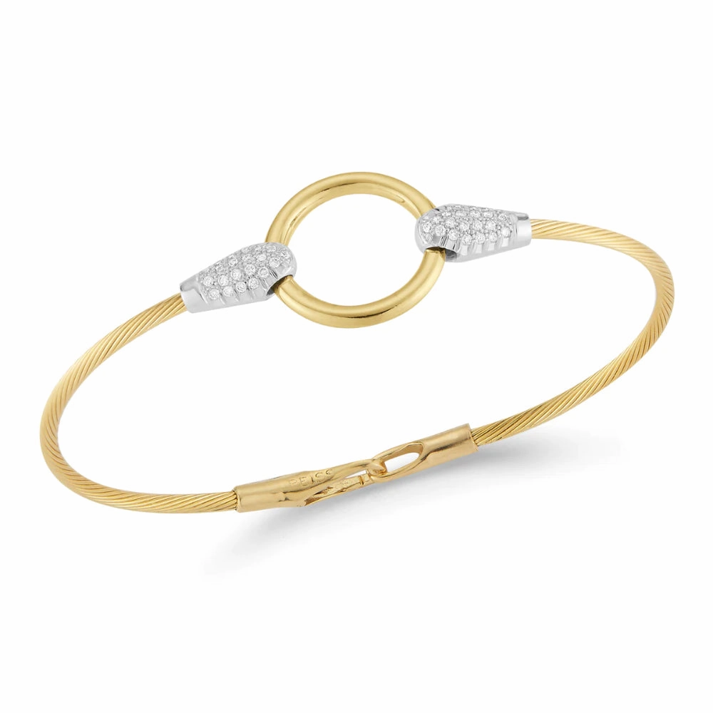 14k Gold Open Circle Wire Bracelet with Diamond Accents