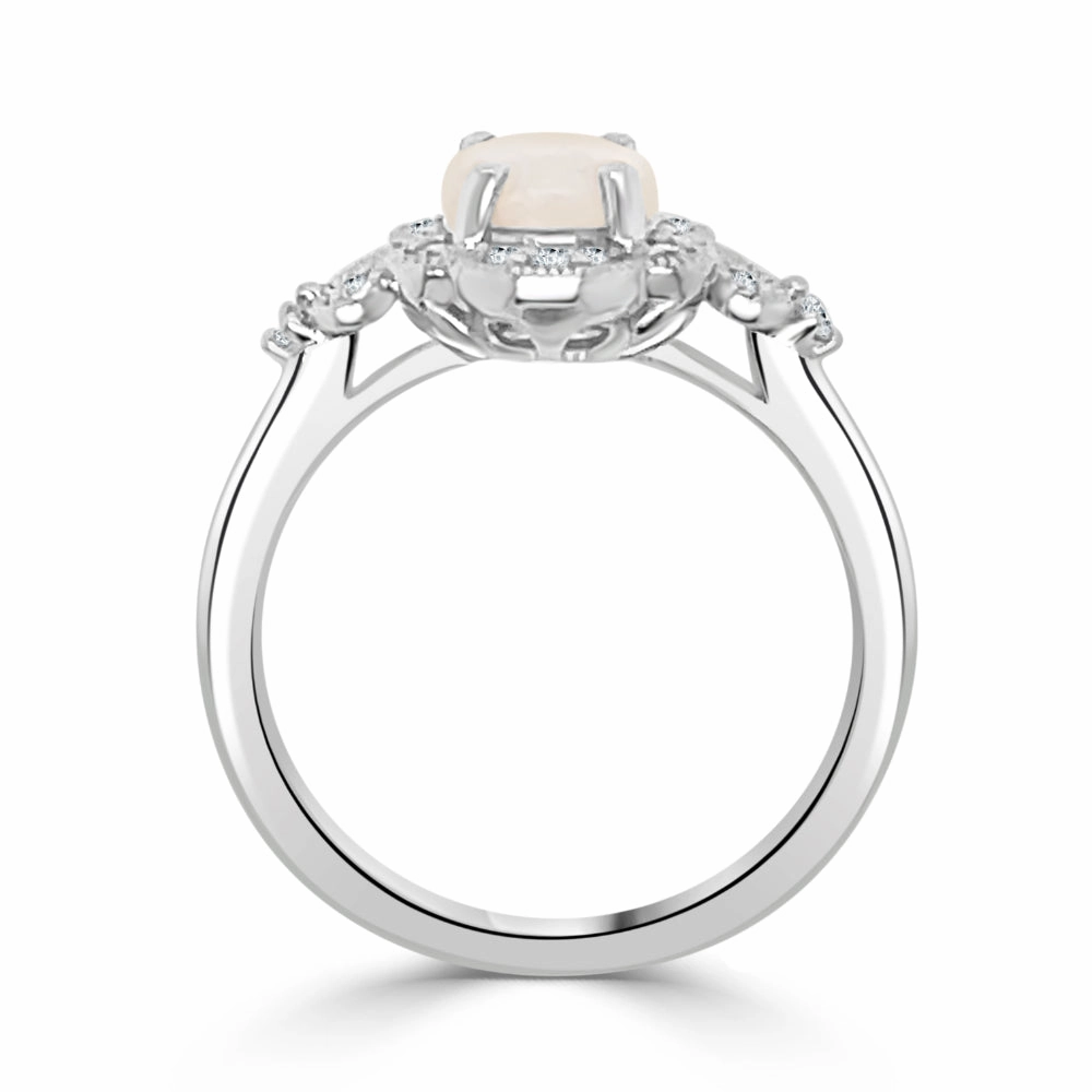 14k Gold Oval Opal Floral Design Ring