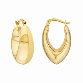 14k Gold Oval Pointed Teardrop Hoop Earrings