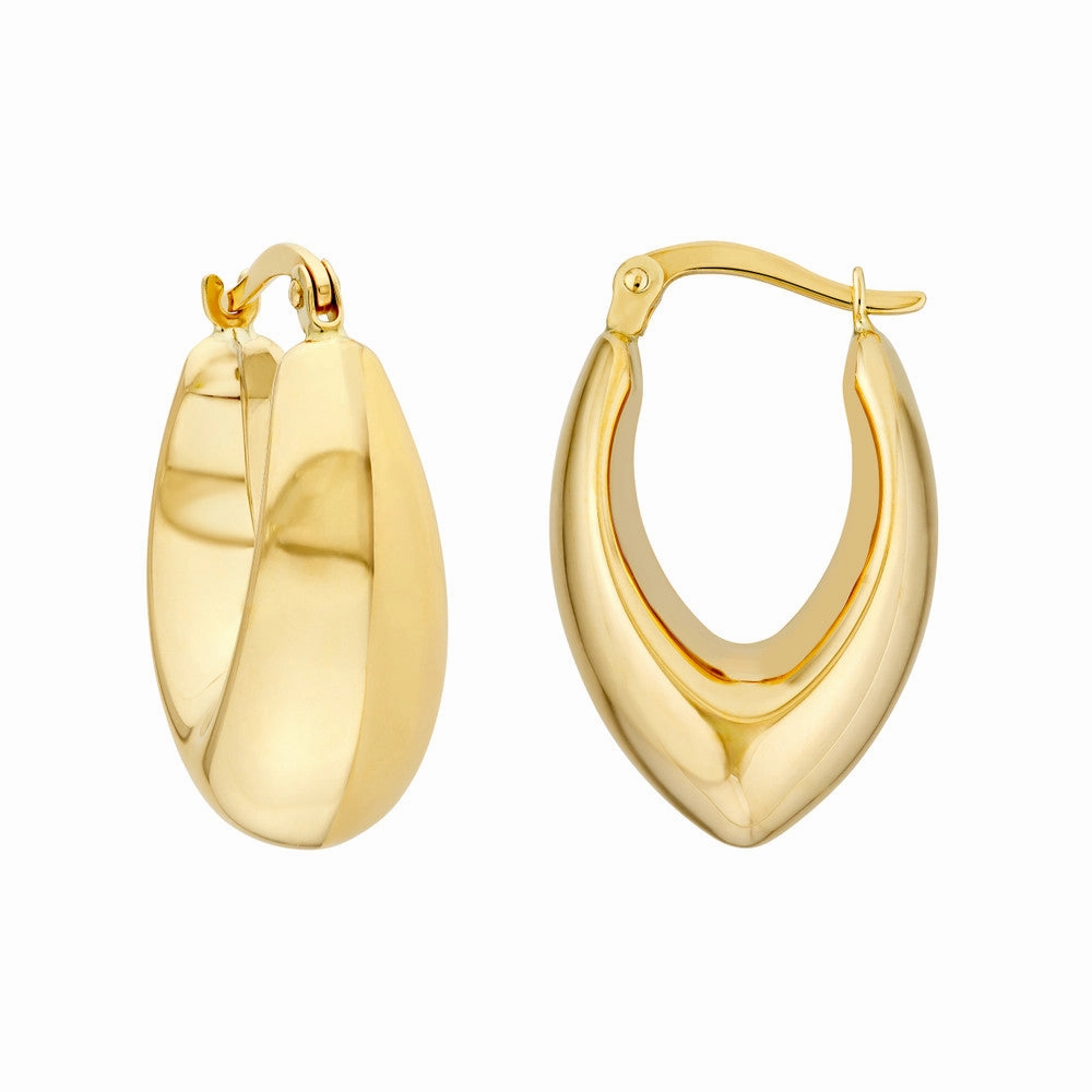 14k Gold Oval Pointed Teardrop Hoop Earrings