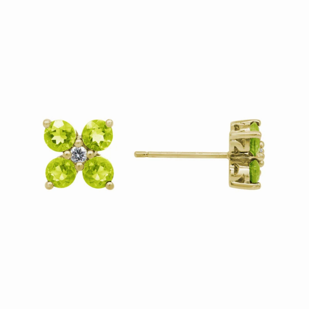 14k Peridot Four-Petal Flower Stud Earrings