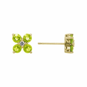 14k Peridot Four-Petal Flower Stud Earrings
