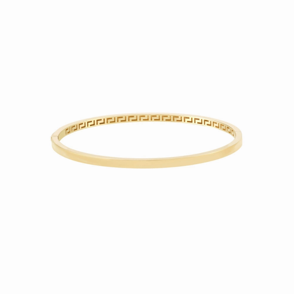 14k Plain Bangle with Greek Key Interior