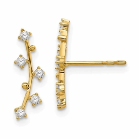 14k Polished Bar with CZs Post Earrings