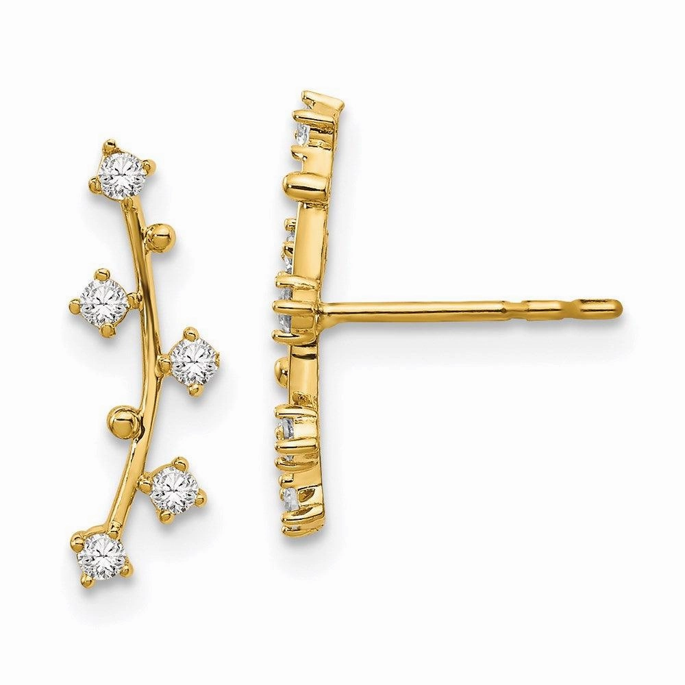 14k Polished Bar with CZs Post Earrings