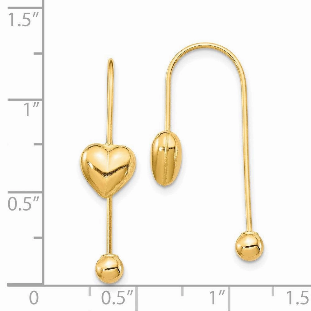14K Puffed Heart w/Screw End Threader Earrings