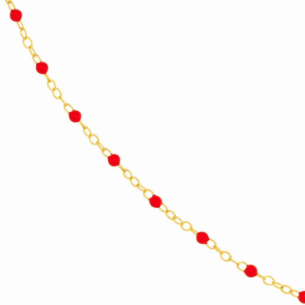 14k Red Enamel Bead Piatto Chain, 10"