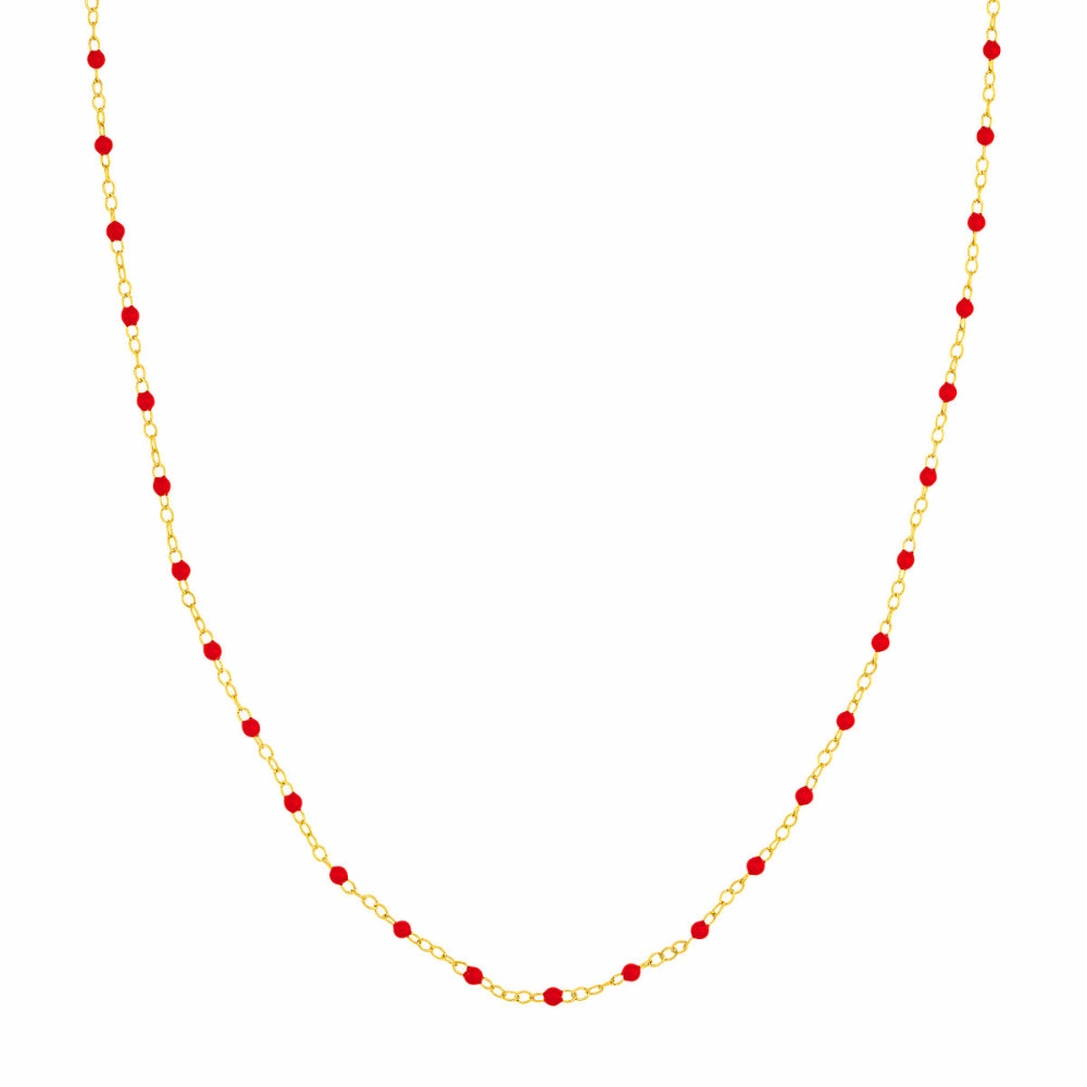 14k Red Enamel Bead Piatto Chain, 10"